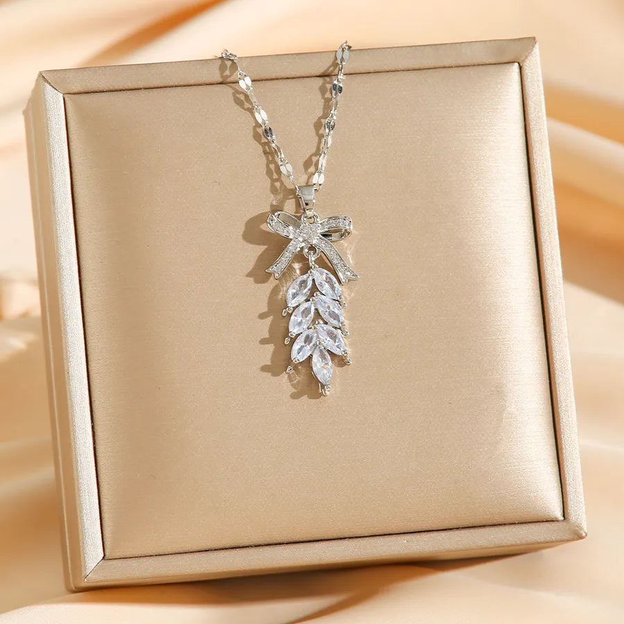 Titanium Steel Feather Pendant Necklace for Women