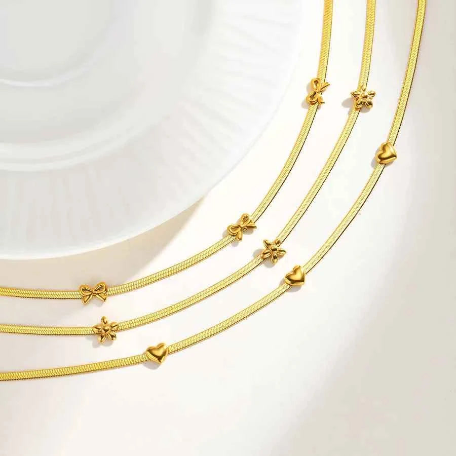 Gold Plated Heart & Bow Stainless Steel Necklace