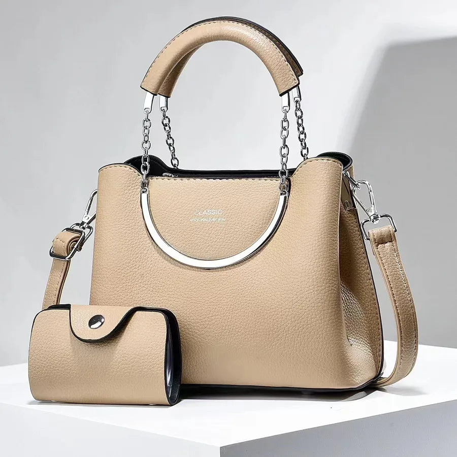 Trendy PU Leather Bucket Shoulder Bag Khaki