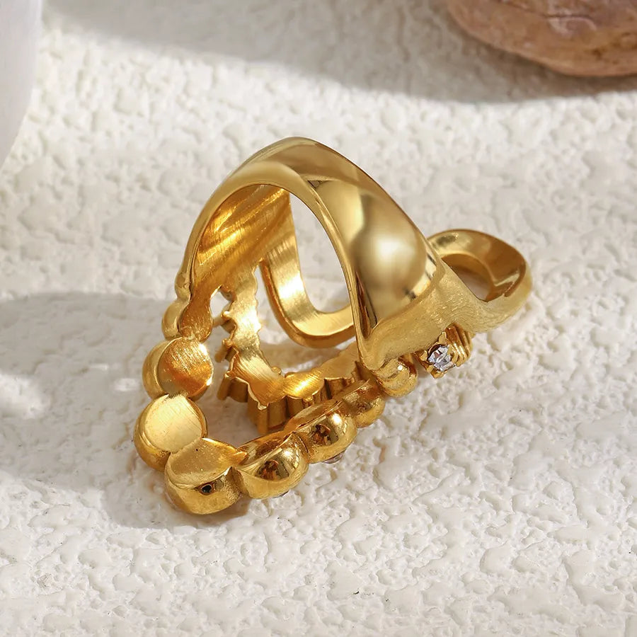 18K Gold Wave Ring with Zircon for Women