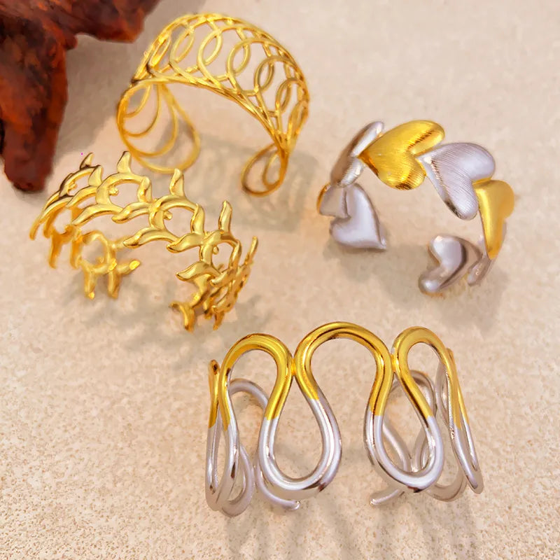 Gold Wave Leaf Heart Stainless Steel Bracelet