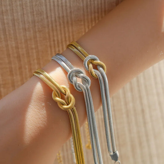 Unisex Gold Snake Chain Knot Bracelet