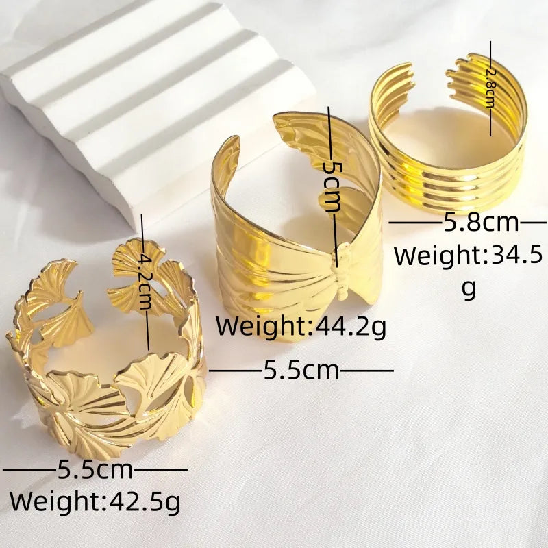 Gold Butterfly & Ginkgo Leaf Stainless Steel Bangle