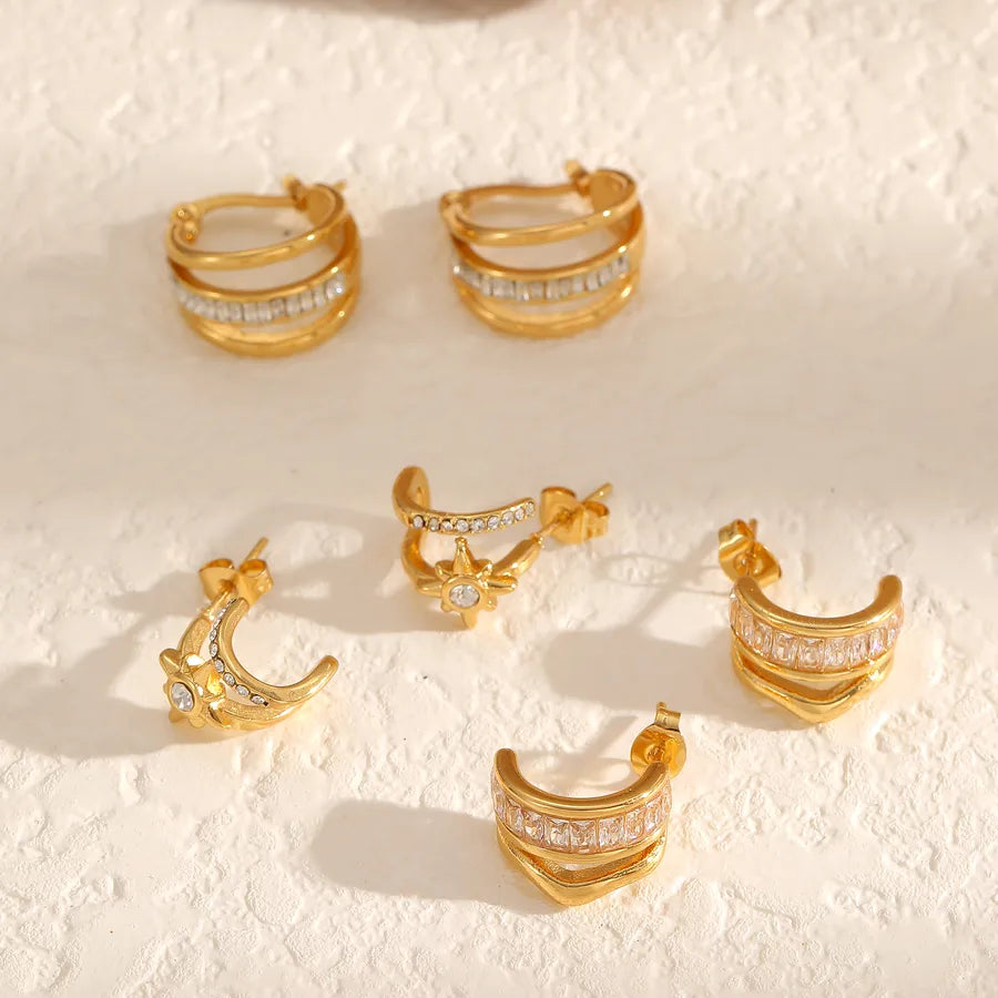 18K Gold-Plated Geometric C-Shaped Earrings