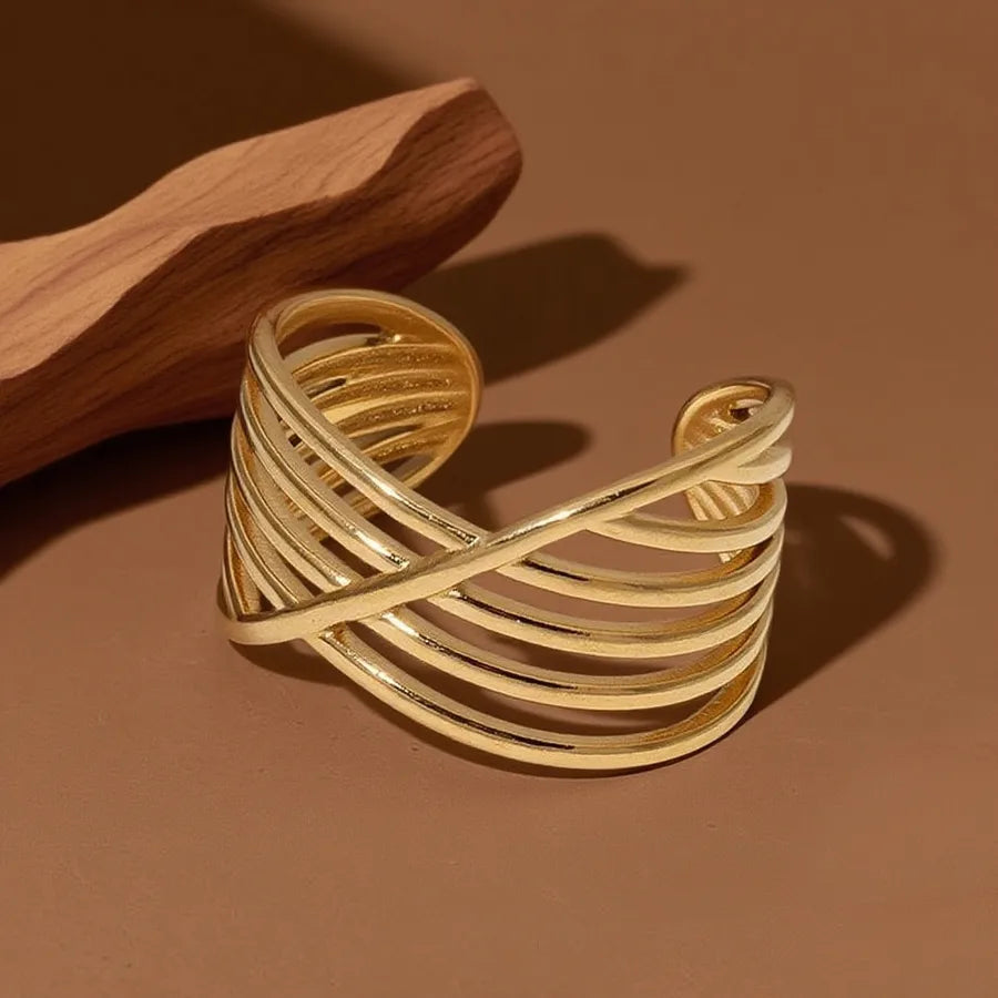 Geometric Heart Titanium Steel Ring Z030-Cross Lines-Ring- Gold