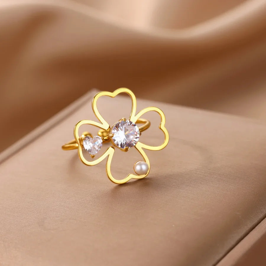 Boho Floral 18K Gold Open Ring for Women