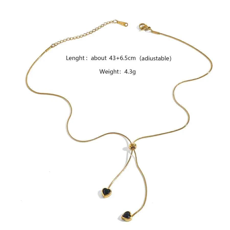 18K Gold Heart Zircon Stainless Steel Necklace