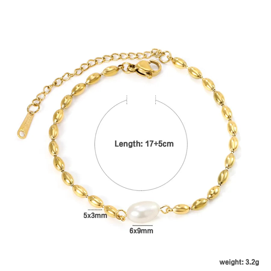 Gold Wheat Bead & Pearl Bracelet for Women BR27350AG
