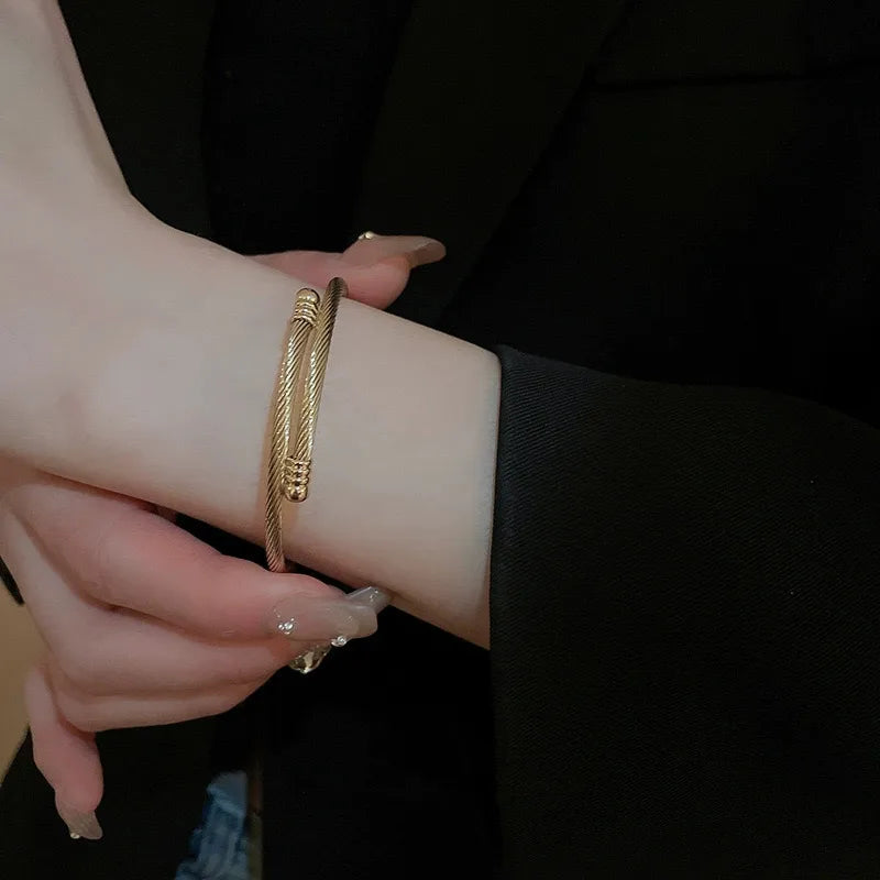 Stainless Steel Wire Rope Bracelet with Diamond Accent