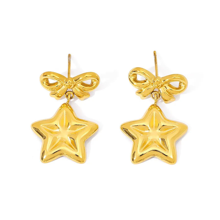 18K Gold Star & Bow Stainless Steel Earrings