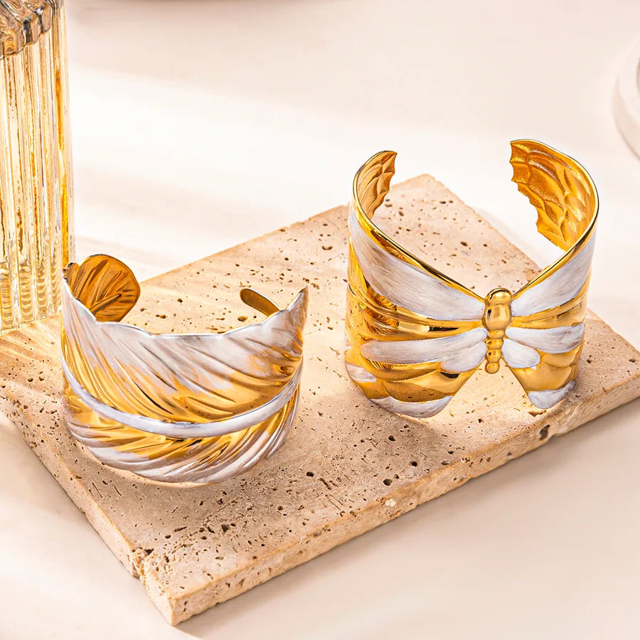 18K Gold Butterfly Leaf Bracelet for Women