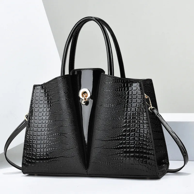Elegant Large PU Leather Tote Bag Black