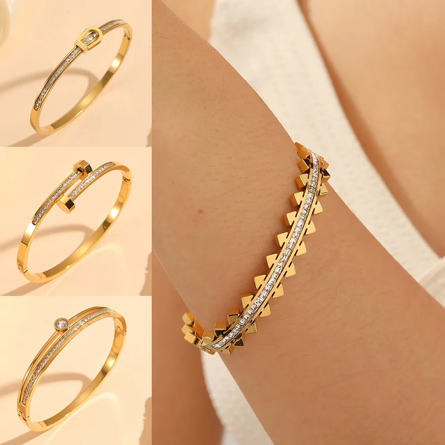 18K Gold PVD Geometric Stainless Steel Bangle