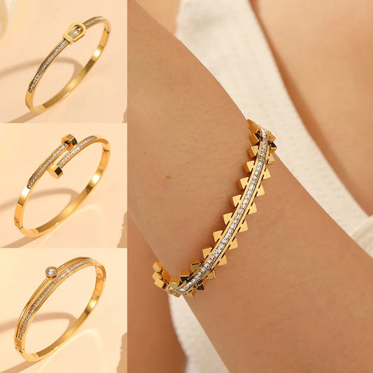 18K Gold PVD Geometric Stainless Steel Bangle