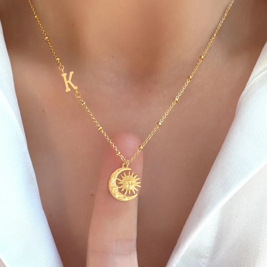 18K Gold Plated Sun & Moon Pendant Necklace