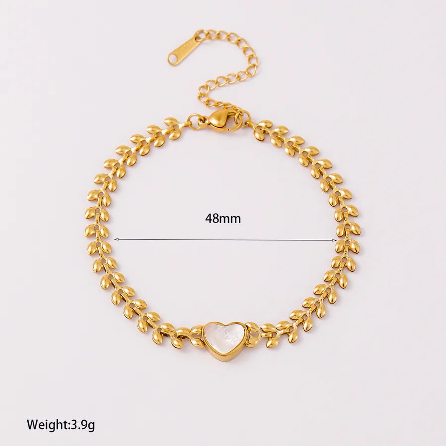 18K Gold Plated Heart Shell Wheat Bracelet