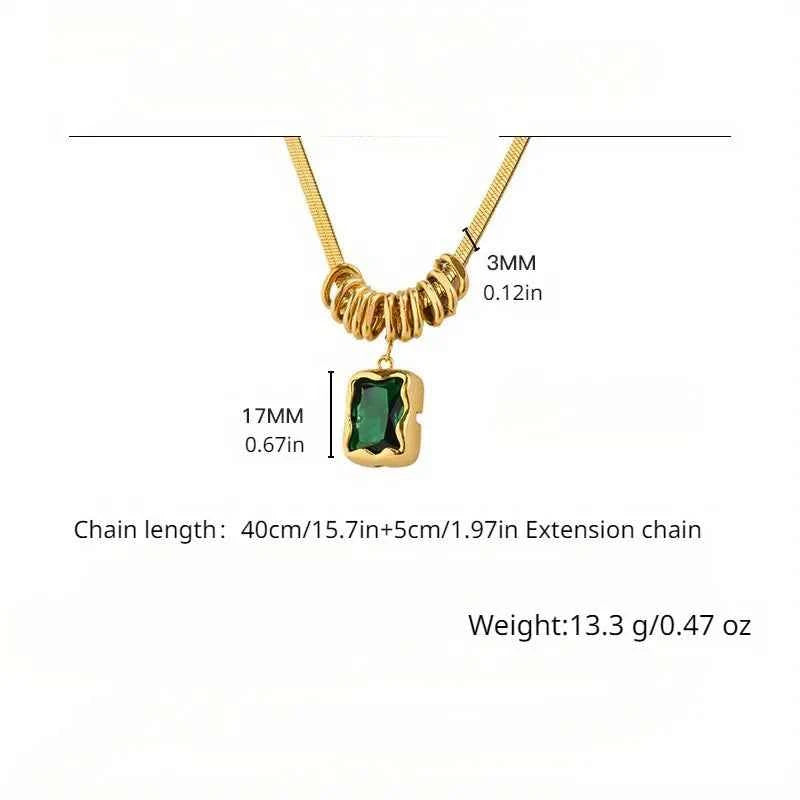 Emerald Square Pendant Necklace – Gold Geometric Chain