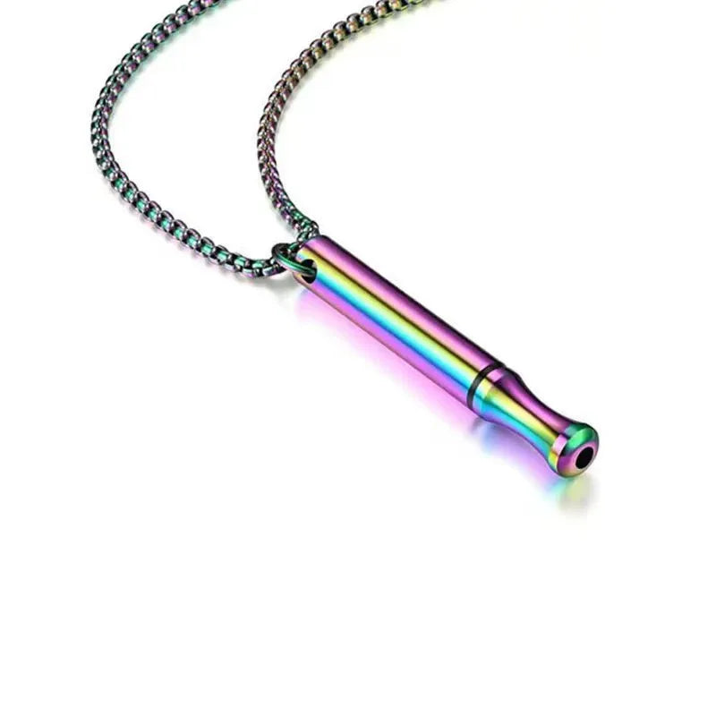 Titanium Steel Stress Relief Whistle Necklace Dazzling Color-Pearl Chain