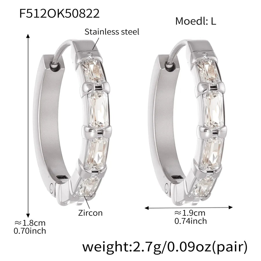 18K Gold Zircon Cross Earrings for Women F512-steel Color Zircon Earrings-L