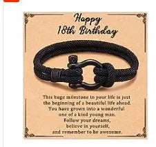 Black Milan Rope Bracelet with Horse Hoof Clasp Black+18th Birthday Card