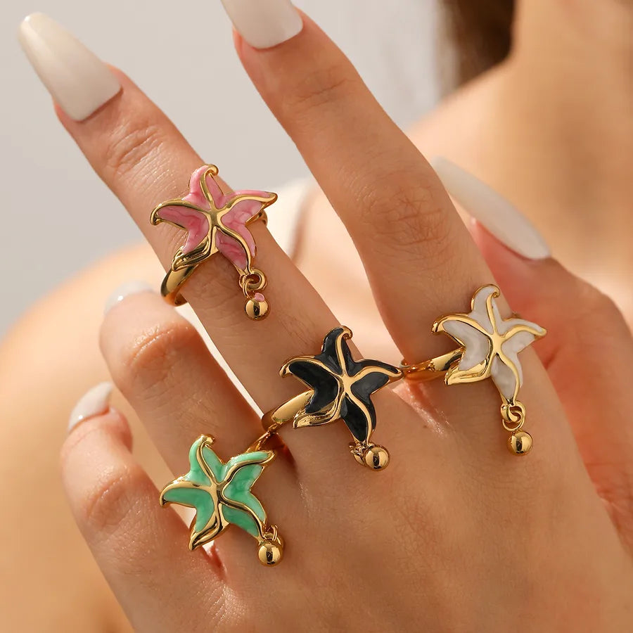 Gold Plated Starfish & Pentagram Adjustable Ring