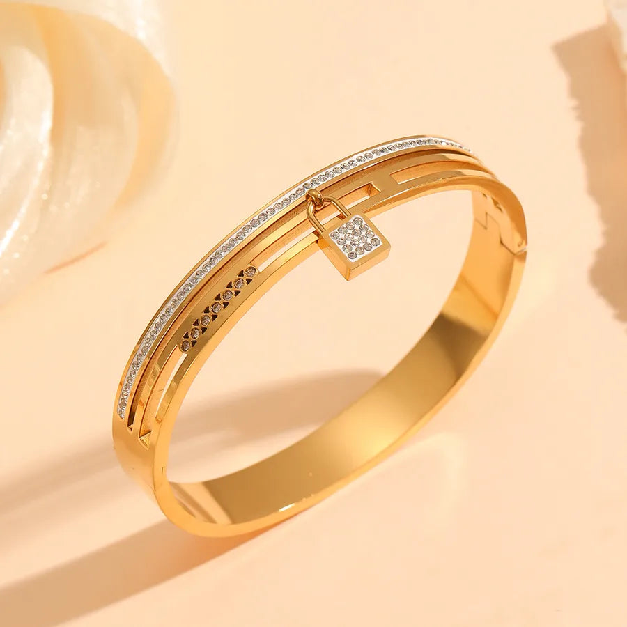 18K Gold PVD Geometric Stainless Steel Bangle Bracelet#2