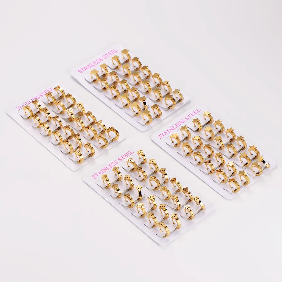 Gold Stainless Steel Star & Leaf Earrings Set