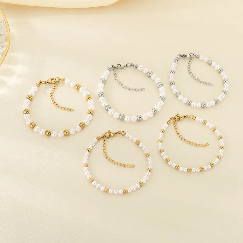 Gold Beaded Stainless Steel Bracelet for Women