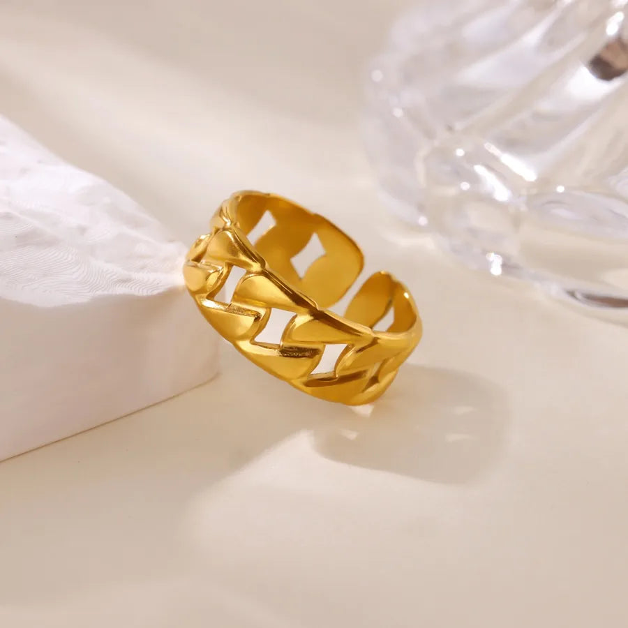 Stainless Steel Rose Geometric Open Ring