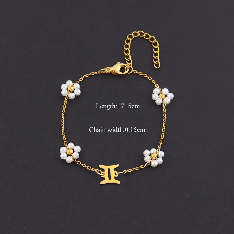 18K Gold Zodiac Pearl Bracelet for Women Gold Gemini