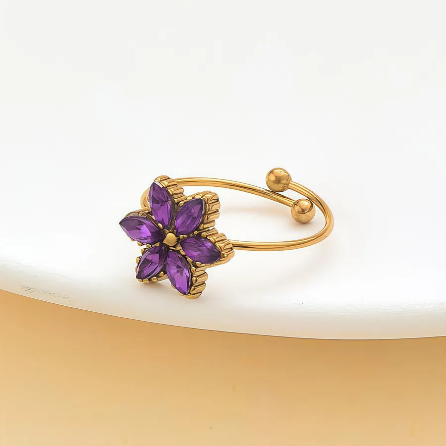 Zircon Heart & Flower Stainless Steel Ring JZ-25-09-010