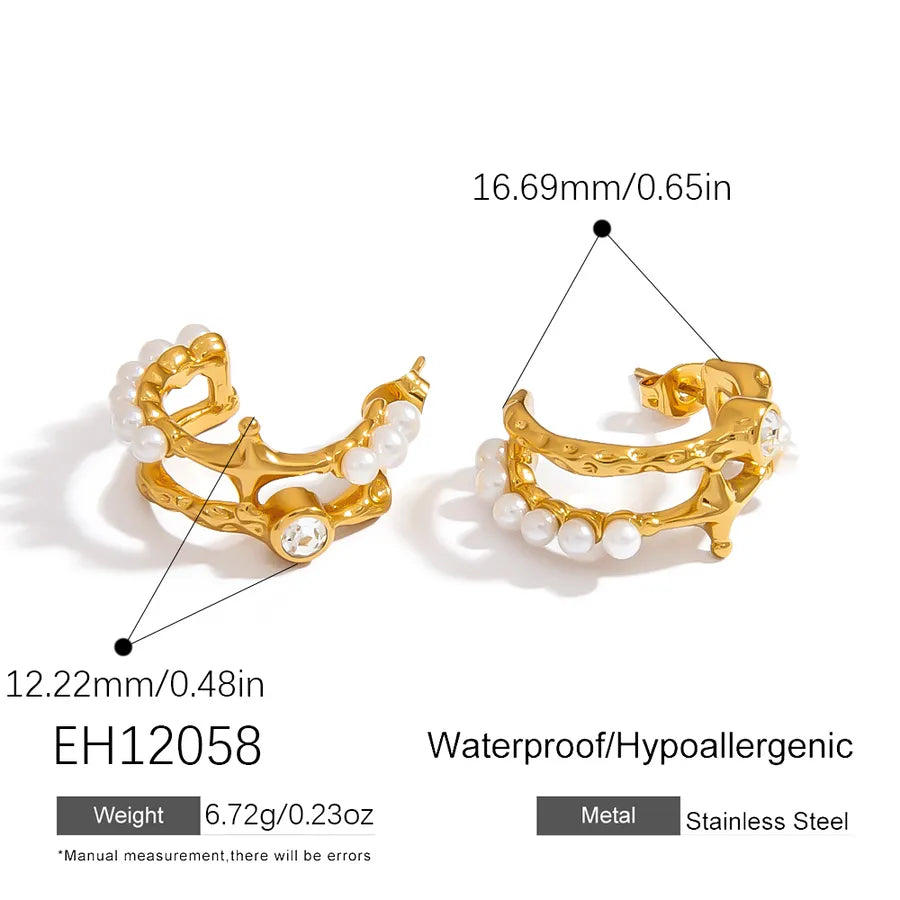 18K Gold Plated Pearl & Diamond Star Earrings EH12058