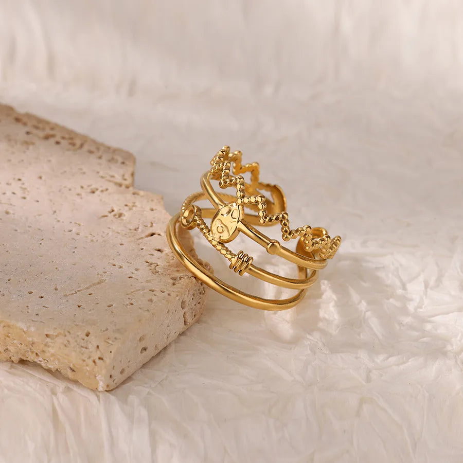 18K Gold Plated Cross & Heart Open Ring