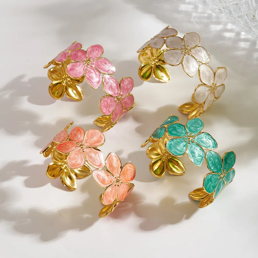 Colorful Flower Open Bangle – 18K Gold Plated