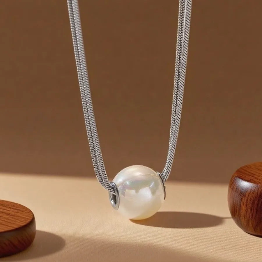 Double Layer Titanium Steel Heart Necklace X0235-Large Pearl-Necklace-Steel Color