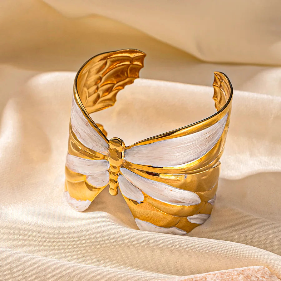 18K Gold Butterfly Leaf Bracelet for Women