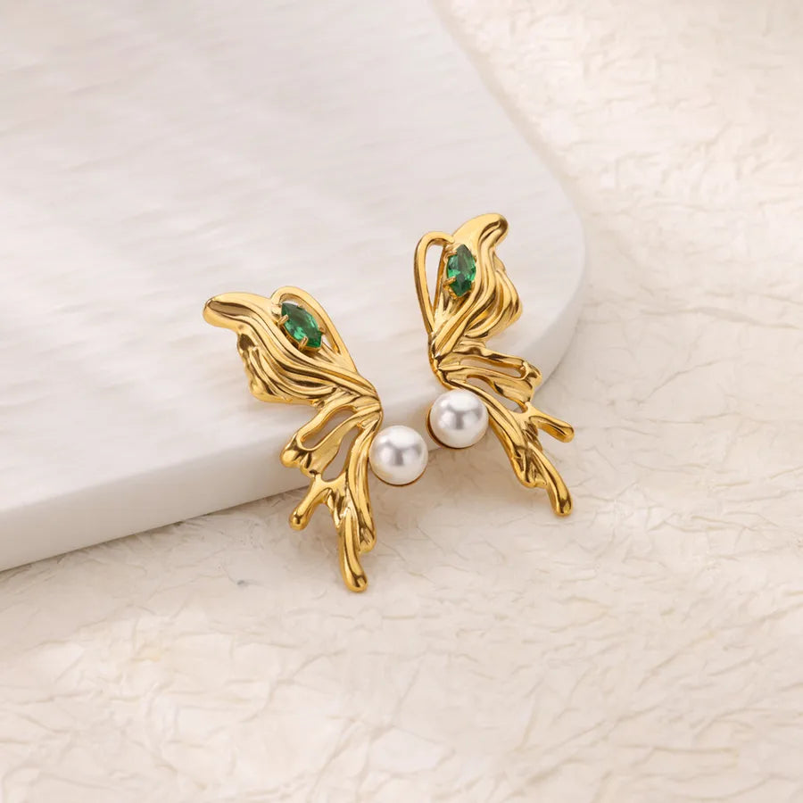 Colorful Pearl & Zircon Stud Earrings – 18K Gold