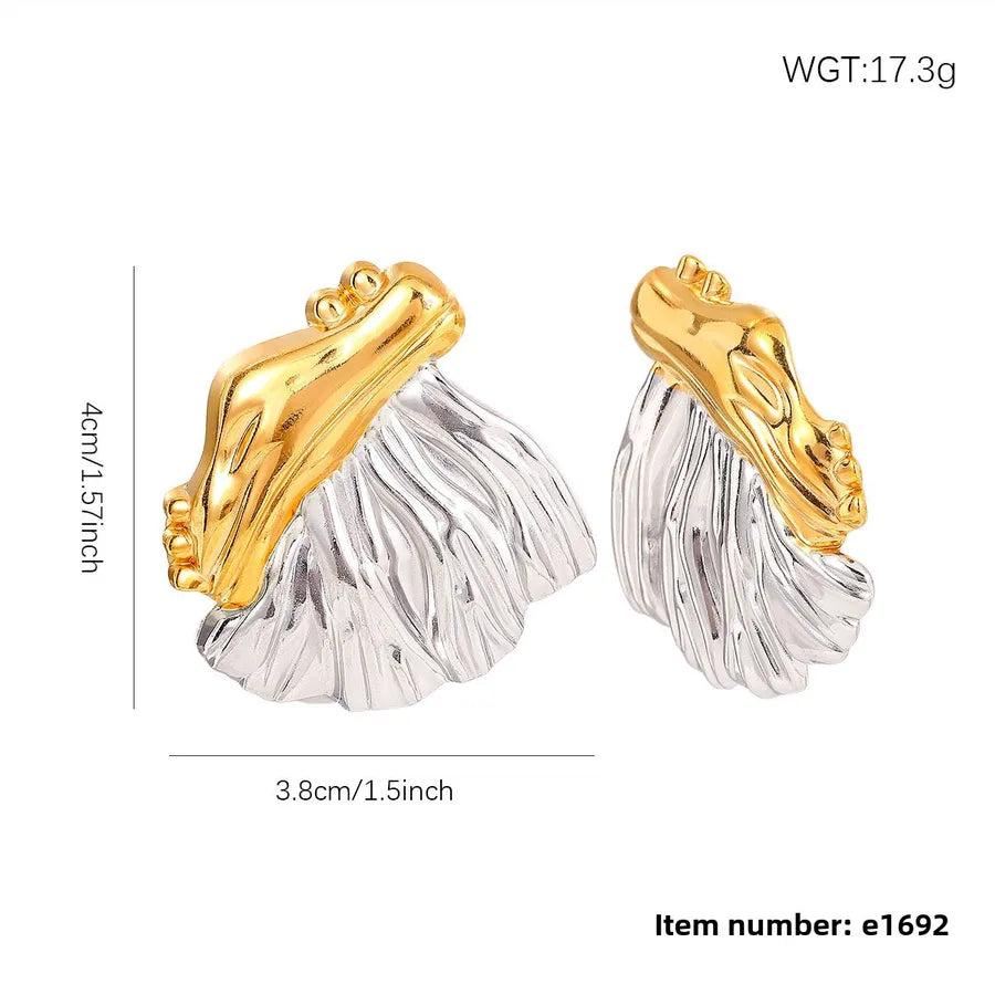 Gold Leaf Textured Stainless Steel Earrings