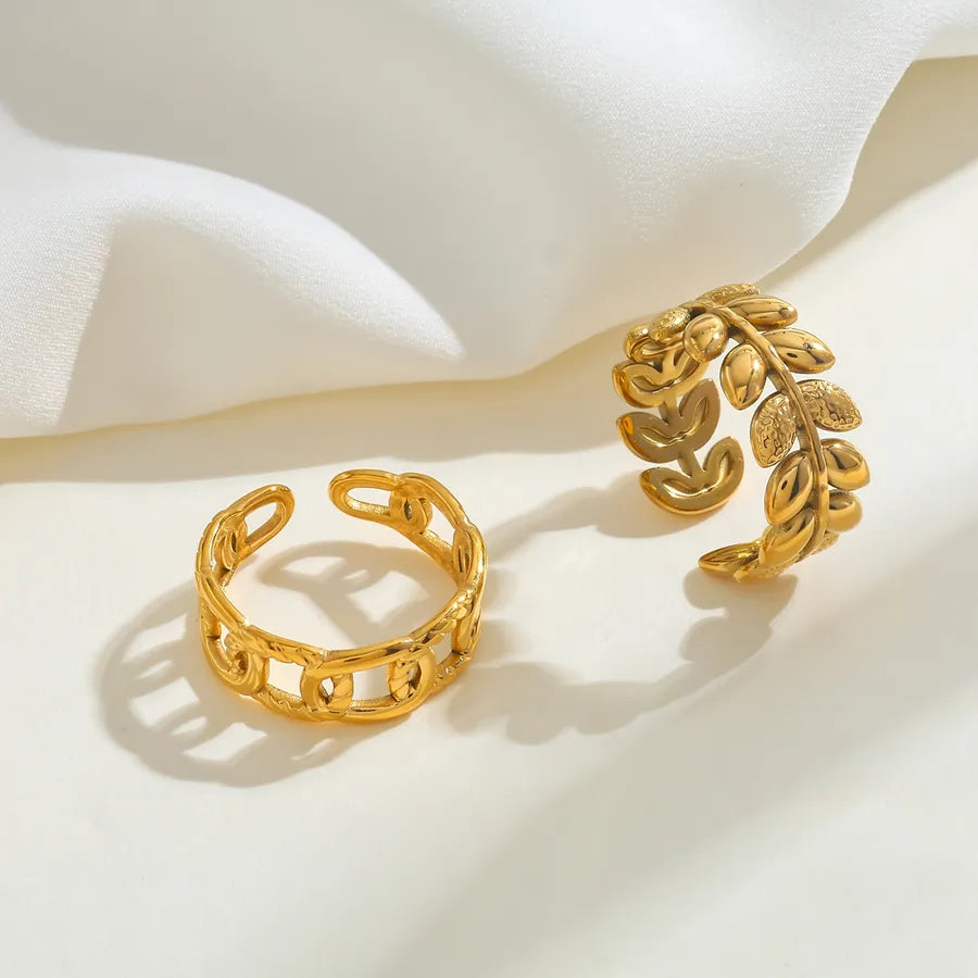 18K Gold Leaf Open Ring – Stainless Steel
