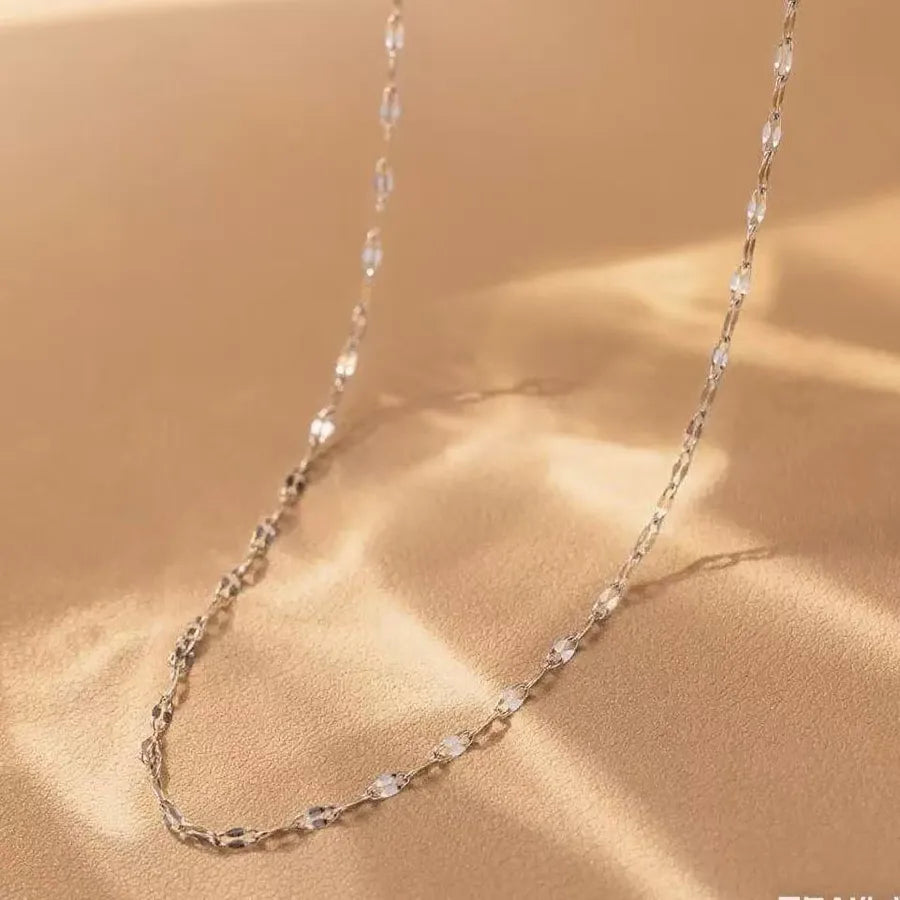 Women's Titanium Steel Box Chain Pendant Necklace Water Wave Chain-Necklace-Steel Color