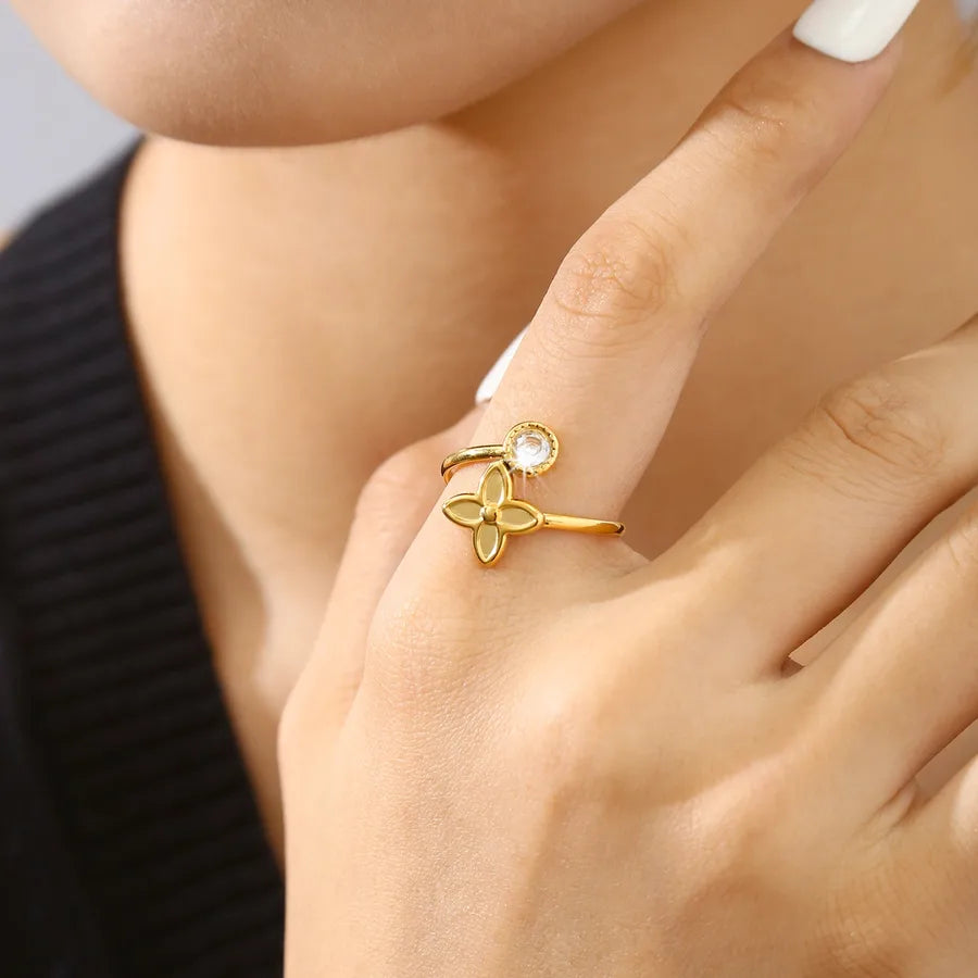 Elegant 18K Gold Plated Geometric Zircon Ring