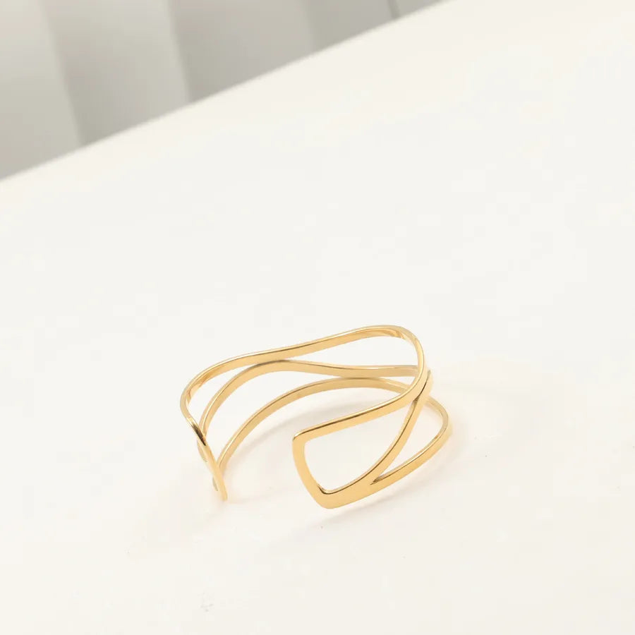 18K Gold Plated Wide Line Stainless Steel Bangle