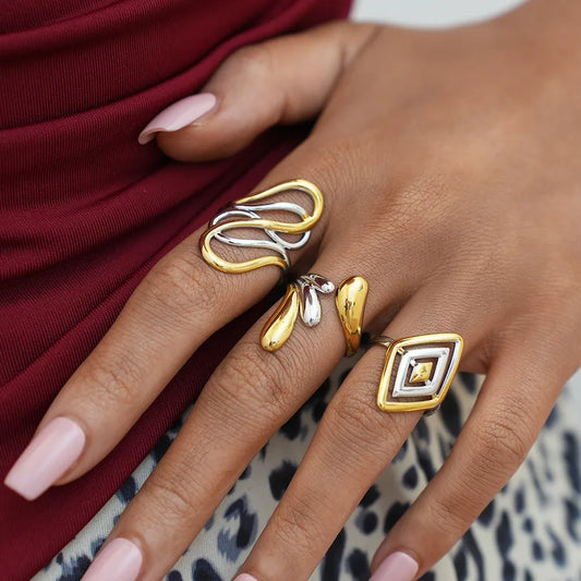Geometric Adjustable 18K Gold Stainless Steel Ring