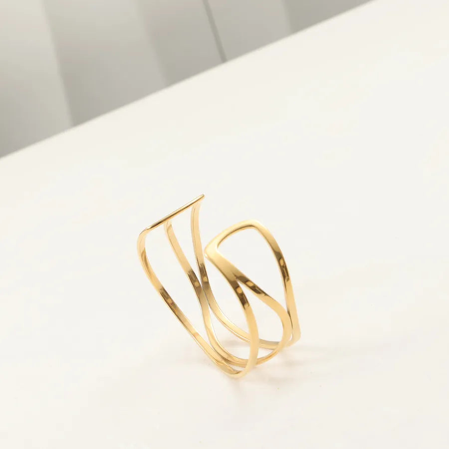 18K Gold Plated Wide Line Stainless Steel Bangle