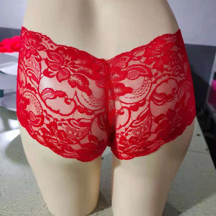 Women's Low Waist Lace Brief Panties M Red