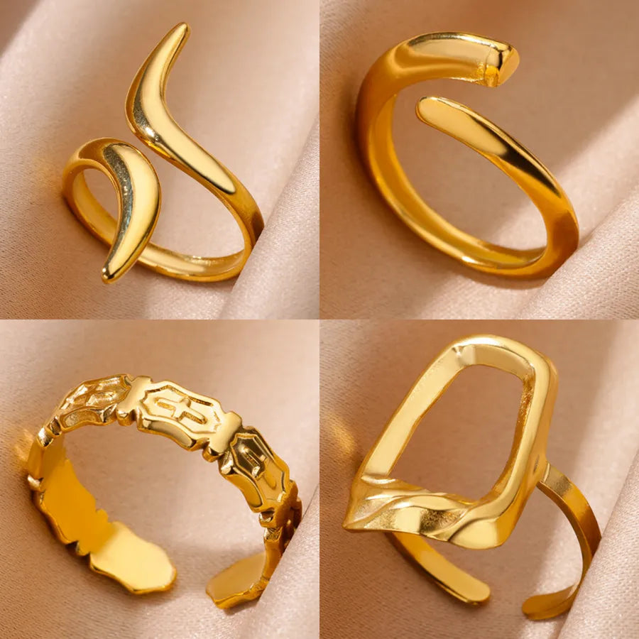 18K Gold Plated Geometric Stainless Steel Ring