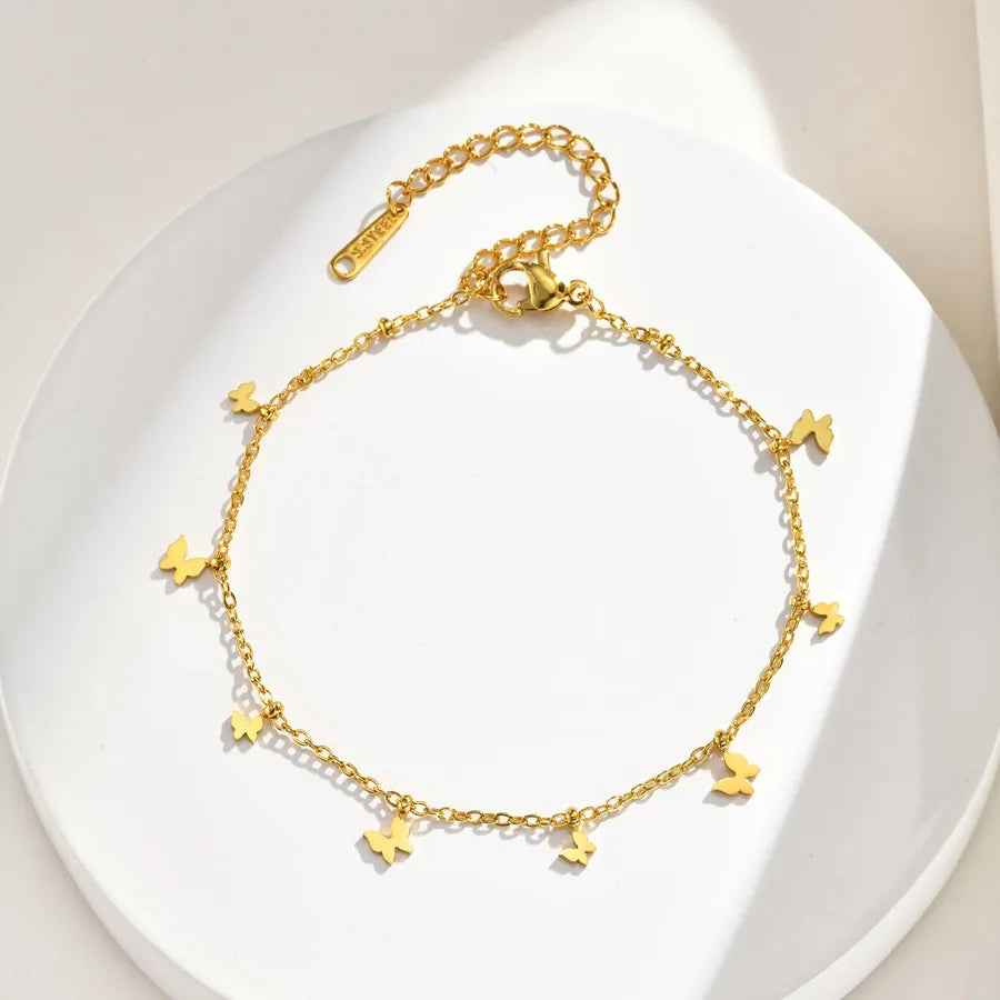18K Gold Butterfly Chain Bracelet for Women