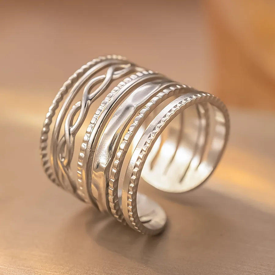 Geometric Titanium Steel Couple Ring K198 Steel Color Ring Open