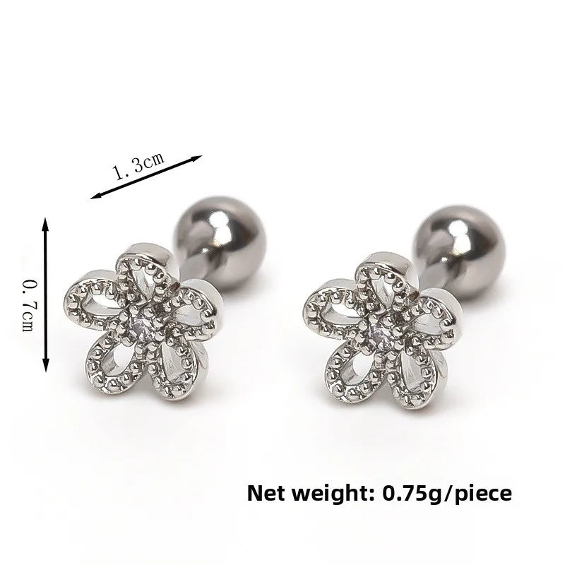 Floral Zircon Small Hoop Earrings Silver (One Piece)