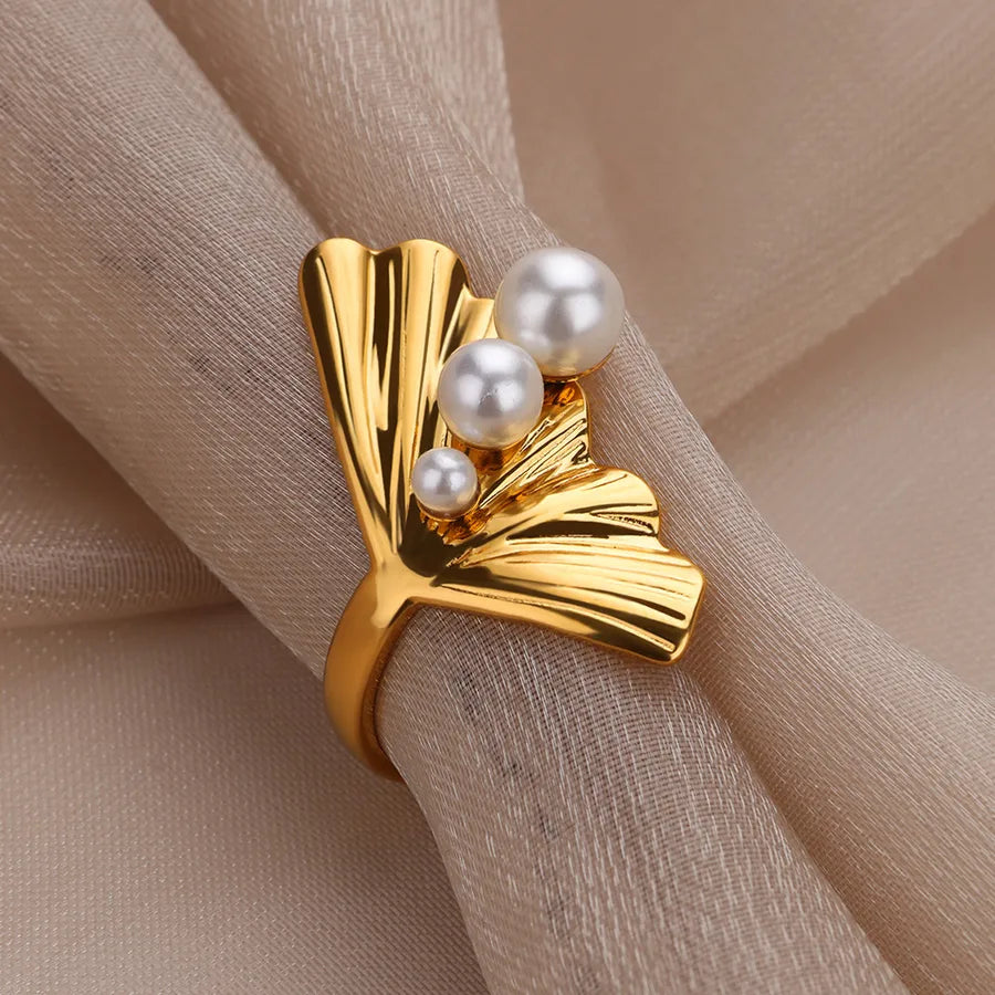 18K Gold Plated Open Ring with Pearl & Zircon